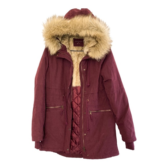 Aéropostale Cherry Color Parka / Winter Coat with Fur Hoodie Womens size : M - Picture 1 of 7